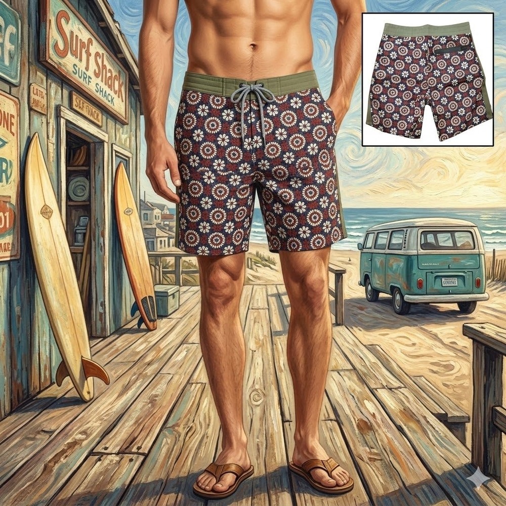 Outerknown Mens Floral Boardshorts Navy Red Olive ECONYL Recycled Nylon‎ Size 28